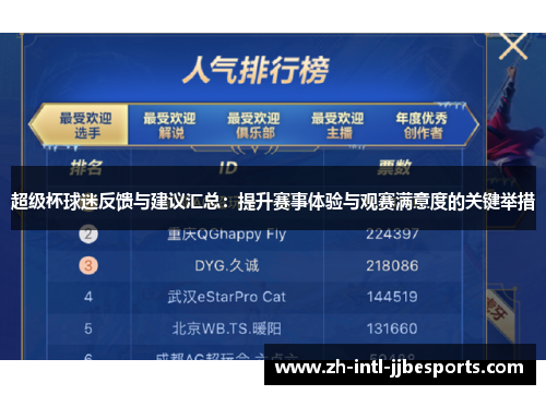 超级杯球迷反馈与建议汇总：提升赛事体验与观赛满意度的关键举措